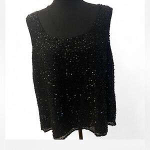 NWT  Talbots Dressy Sequined Fitted Tank Top Pure Silk Black Side Zip Sz 8 $108